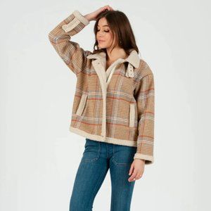 Lucca Couture (Size Small), Beige Sherpa Lined Moto Jacket